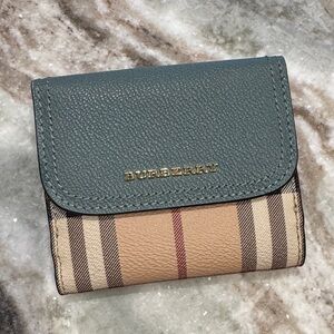 Burberry Teal and Beige Checkered Wallet
